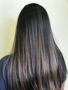 Natural Blended Highlights, Ashy Babylights On Dark Hair Straight, Dark Hair Straight, Color Melting Hair