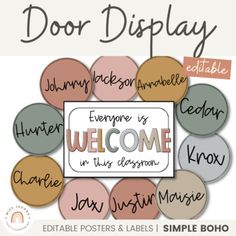 a poster with the words welcome in different colors and font on it, including an image of