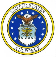 the united states air force emblem is shown in blue and yellow with stars on it