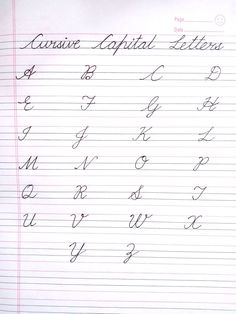 the cursive alphabet letters are lined up