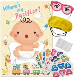 a baby in a diaper and mask with stickers next to it's packaging