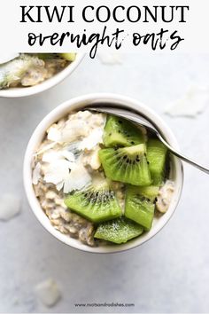 two bowls filled with oatmeal and kiwi slices