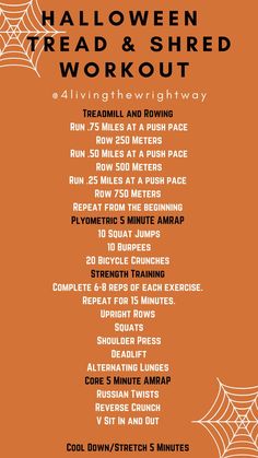 Tread N Shred Orange Theory Style Workout (Hell Week) Halloween Bootcamp Workout, Metcon Workout, Personal Training Workouts, Halloween Workout, Shred Workout, Strength Workouts, Gym Workout Plan For Women, Holiday Workout, Whole Body Workouts