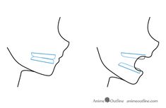 how to draw the nose and upper part of an adult's face with blue lines