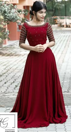 Red Long Frock For Women, Party Wear Churidar Designs Kerala, Bride Dresses 2023, Kerala Engagement Dress, Color Wedding Dresses, Wedding Gowns Ideas, Eliza Dress