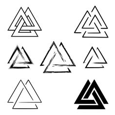 six different shapes that are drawn in black and white ink, each with an individual's own triangle