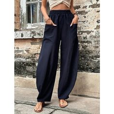 Fabric:Polyester; Gender:Women's; Style:Basic,Casual,Fashion; Elasticity:Micro-elastic; Occasion:Vacation,Street,Casual Daily; Fit Type:Regular Fit; Function:Comfort; Pattern:Plain; Design:Side Pockets,Baggy; Pants Type:Pants Trousers,Tapered pants,Baggy Pants,Linen Pants; Listing Date:05/12/2023; Production mode:External procurement; Hips:; Length:; Waist:; Fit US Size:null; Fit UK Size:null; Fit EU Size:null; Pants Length:Full Length Silk Style, Harem Pants Women, Pink Olive, Bleu Violet, Two Piece Swimwear, Baggy Pants, Pantalon Large, Pocket Pants, Pants Women