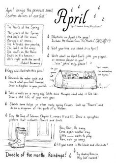 an old poster with words and pictures about the poem's main theme, including raindrops