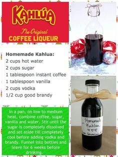 the recipe for homemade kahlua coffee liquer