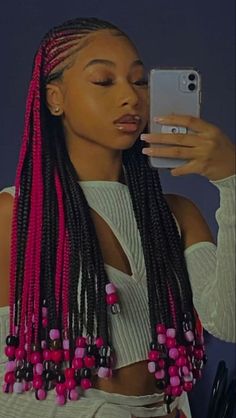 Looking for a fresh and vibrant take on the timeless cornrow style? Discover new ways to spice up cornrow hairstyles that are guaranteed to make a statement! From unique partings to eye-catching accessories and intricate designs, we've got you covered!#CornrowCraze #BraidIdeas #HairInspo #AfricanBraids #NaturalHairTrends Pink And Black Braids For Kids, Fuchsia Braids, Pink Braids For Kids, Up Cornrow Hairstyles, Colorful Cornrows, Black And Purple Braids, Purple Braids For Black Women, Pink And Purple Braids, Purple Hair Braids