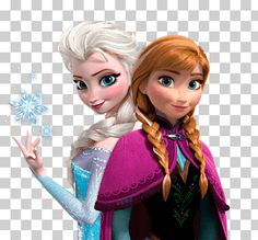 two frozen princesses are standing together with their hands in the air, and one is holding