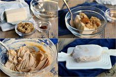 four pictures showing different stages of making ice cream