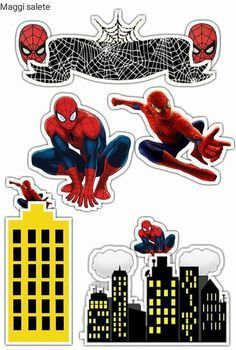 spiderman stickers are shown on the wall