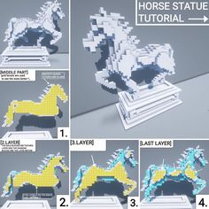 the instructions for how to make a pixellated horse statue with pictures and text below