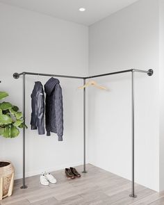 Durable pipe Corner Clothing Rack Hanging Rails Clothing Open Closets, Open Corner Closet Ideas, Corner Open Wardrobe, Closets For Studio Apartments, Hanging Rail Ideas, Wardrobe Hanging Rail Ideas, Clothing Rail Bedroom Aesthetic, Cheap Wardrobe Ideas, Diy Open Wardrobe