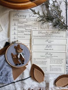 a table with some items on top of it and a wooden plate next to it