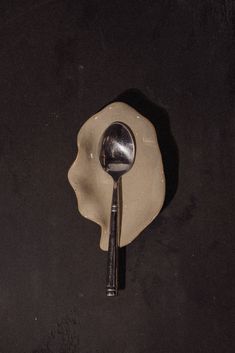 a spoon sitting on top of a white plate