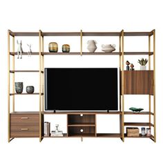 an entertainment center with shelves and a flat screen tv