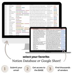 a computer screen with the text select your favorite non - data base or google sheet