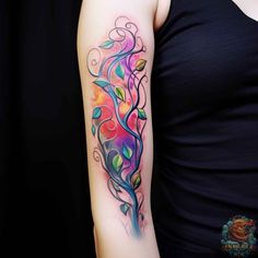 a woman with a colorful tattoo on her arm