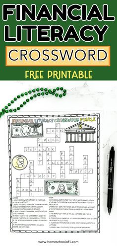 the printable financial literacy crossword for kids