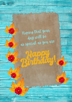 a birthday card with autumn leaves and the words happy birthday written in orange on a piece of paper