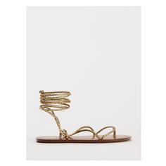 Metallic effect flat sandals. Front straps and toe-post. Braided straps tied at the ankle. Sole height: 0.4 inches (1 cm)