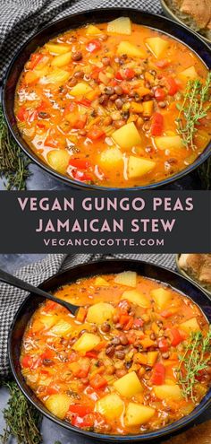 vegan gumo peas and jamaican stew in a cast iron skillet