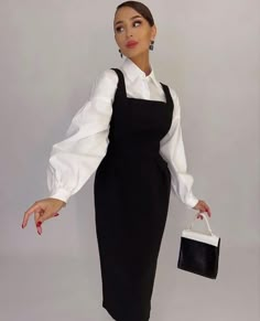 Office Modest Outfits Women, White Shirt Under Dress Outfit, Under Dress Outfit, Shirt Under Dress Outfit, Shirt Under Dress, Office Wears, Cute Professional Outfits, Cargo Outfit, Modest Dresses Fashion