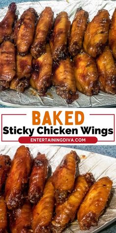 baked sticky wing recipe with the words quick and simple