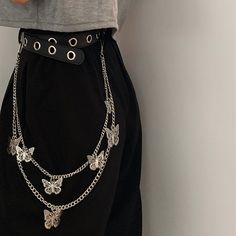 Material: Metal, PUOption:1. Belt Only,2. Butterfly Double Chains,3. Belt + Chains,Size:Chain Length: 52 / 65cmBelt Length: 100cm, 2.8cm wide Butterfly Chain Belt, Chains Belt, Belt Chains, Drakengard 3, 2023 Clothes, Butterfly Chain, Body Template, Belt Chain, Body Chains