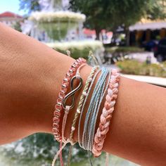 TIFF&E waterproof bracelets and anklets are perfect for your active lifestyle - wear them anywhere... beach, pool, gym, shower, you name it! Alone or stacked with others, they give an effortless bohemian vibe and wearing them everyday will only enhance the natural look and feel.  Each TIFF&E item is: -handmade with meticulous attention to detail using high quality waterproof waxed polyester string -adjustable using our unique minimalist sliding knot -super cute and fun when stacked with any of our other TIFF&E styles -perfect for gift giving with an optional presentation card and gift wrap! Available sizes: - BABY size adjusts from 3.5" to 6.5" (fits the wrists of infants and small children) - BRACELET size adjusts from 5.5" to 10"(fits most teen and adult wrists, this size also works as a Anklet Stack, Bracelets Preppy, Beachy Bracelets, Cute Friendship Bracelets, Preppy Bracelets, Beachy Jewelry, Preppy Jewelry, Beach Bracelets, Diy Bracelet Designs