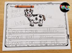 a cow worksheet with writing on it