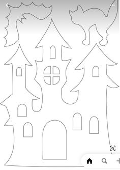 a paper cut out of a house with trees on the roof and two cats in the window