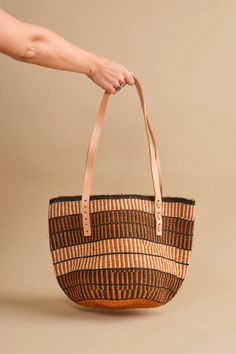 Medium Brown Stripes Sisal Basket Bag – JennaBeeHandmade Kenyan Women, Sisal Basket, Basket Bags, Basket Weaver, Everyday Purse, Womens Designer Bags, Natural Sisal, Hand Dyed Fabric, Swimming Bag