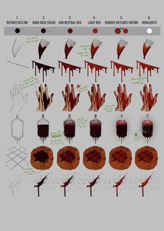 an image of different stages of food being made in the style of blood dripping from spoons and spatulas