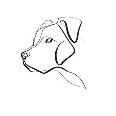 a black and white drawing of a dog's head