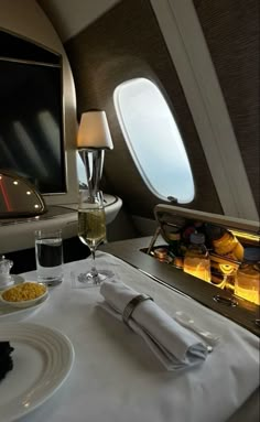 the table is set for two on an airplane