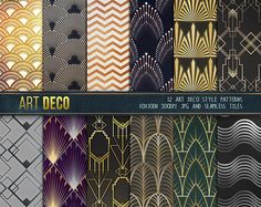 art deco digital papers with gold and black designs