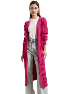 Stay warm and stylish with this knit Women's Extra Long Cardigan. This versatile piece is perfect for layering over your favorite outfits. Crafted from soft acrylic, it offers a comfortable and cozy feel. The extra long length provides ample coverage on chilly days. Key Features: Extra long length: Keeps you warm and in on current trends. Soft acrylic material: Provides a comfortable and cozy feel. Functional pockets: Keep your essentials within easy reach. Versatile styling: Can be dressed up o Long Knitted Outerwear For Layering, Solid Long Winter Sweater, Oversized Acrylic Outerwear For Layering, Long Solid Winter Cardigan, Oversized Long Acrylic Outerwear, Long Chunky Knit Acrylic Sweater, Cozy Long Sweater Coat In Solid Color, Long Cable Knit Sweater Coat For Winter, Long Cable Knit Sweater For Cold Weather