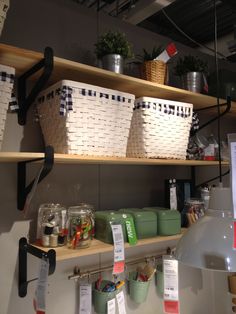 shelves with baskets and other items on them