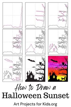 how to draw a halloween sunset art project for kids