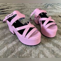 These Are Completely Sold Out On The Website! New Without The Box! Super Cute Flirty Pink Platform Sandals By Lamoda. Purchased These From Dolls Kill Loved Them But I Never Reach For Them Size 5 Pink Platform Sandals, Dolls Kill Shoes, Pink Platforms, Dolls Kill, Platform Sandals, Cute Shoes, Super Cute, Cool Outfits, Sandals