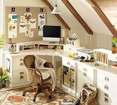 a home office with a desk, chair and computer