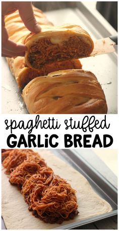 this spaghetti stuffed garlic bread is so easy to make