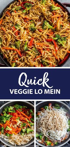 quick veggie lo mein in a skillet