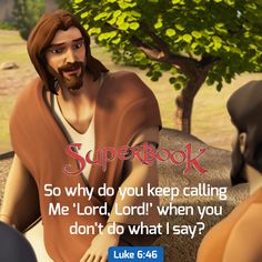 the bible has an image of jesus talking to two men in front of a tree