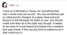 a text message from michael in texas, for something that size i would only use acrylic