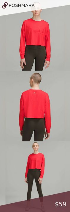 EUC Lululemon Muscle Love Crop Long Sleeve Size 6 Crop Long Sleeve, Lululemon Athletica, Size 6, Outfit Inspo, Best Deals, Long Sleeve, Plus Fashion, Red, Closet