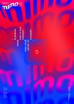 an abstract poster with red and blue colors on the bottom half of it, which reads mimo